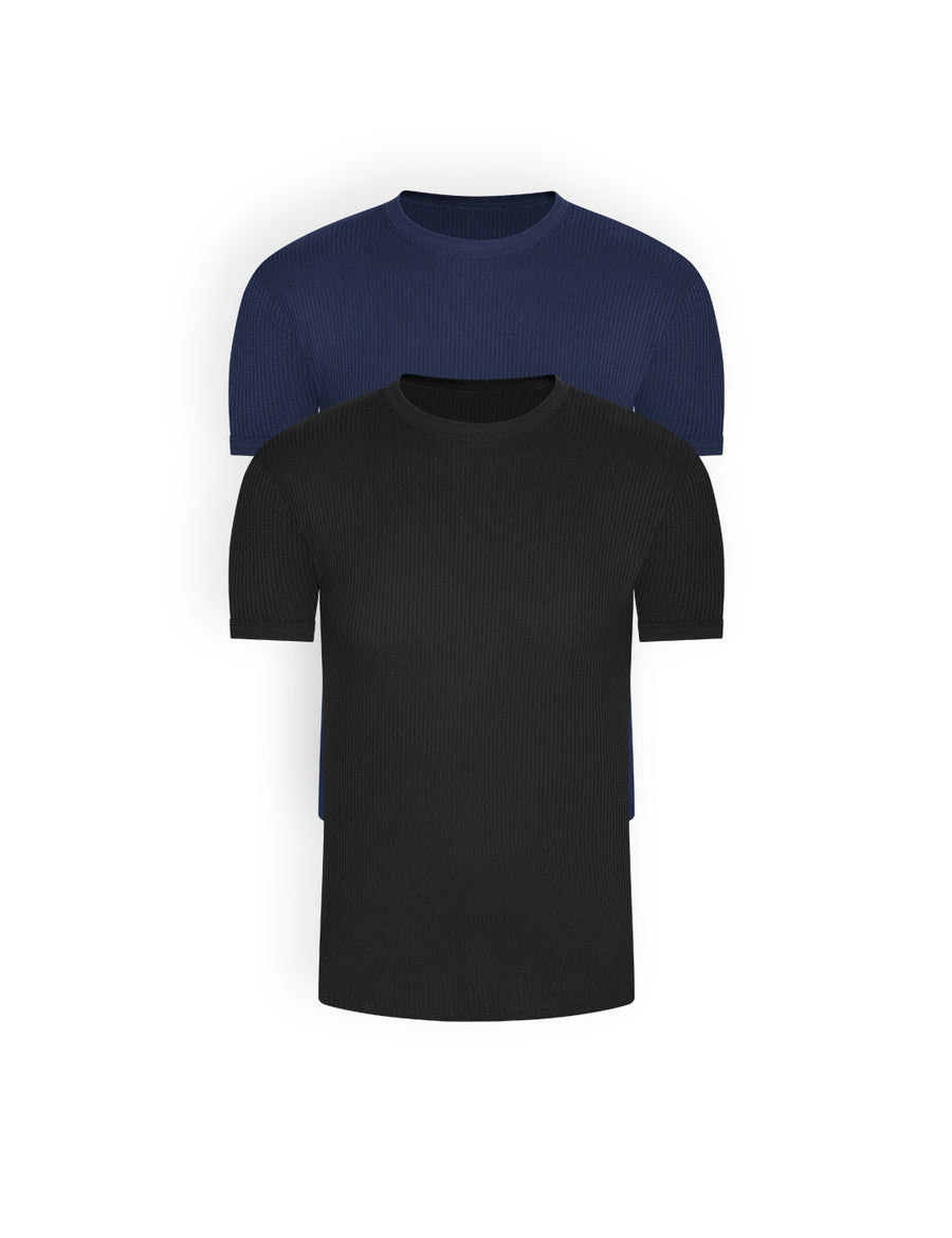 Camiseta cuello redondo manga corta algodón acanalada (Pack X2)(2256)