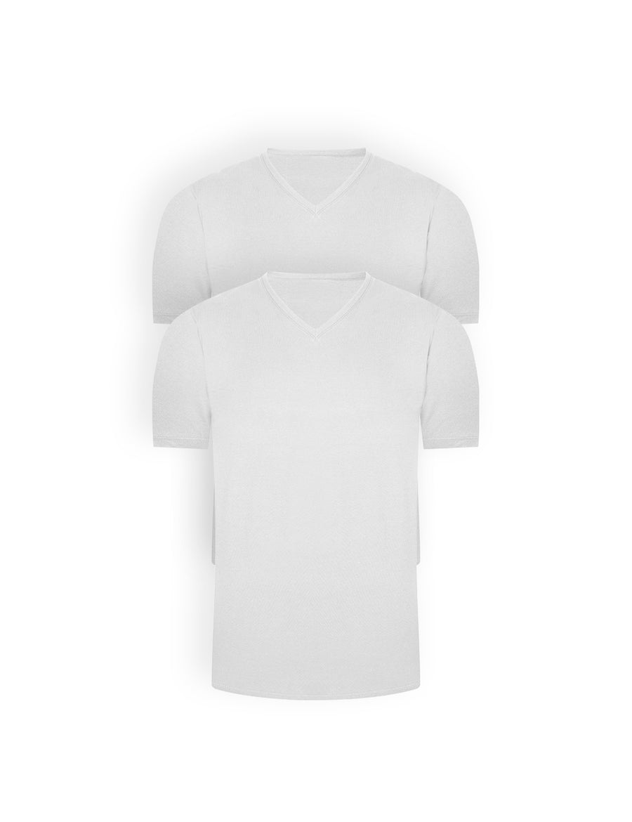 Camiseta cuello V unicolor de algodón peinado premium (Pack X2)(4901)