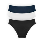 Pack x3 panty tanga en algodón peinado con mayor cubrimiento – Diane & Geordi, color azul, blanco y negro