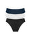 Pack x3 panty tanga en algodón peinado con mayor cubrimiento – Diane & Geordi, color azul, blanco y negro