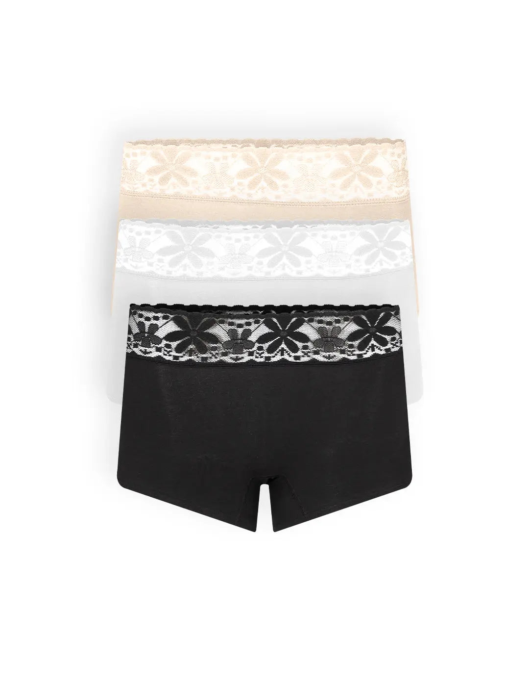 Panty bóxer de algodón y encaje con cubrimiento total