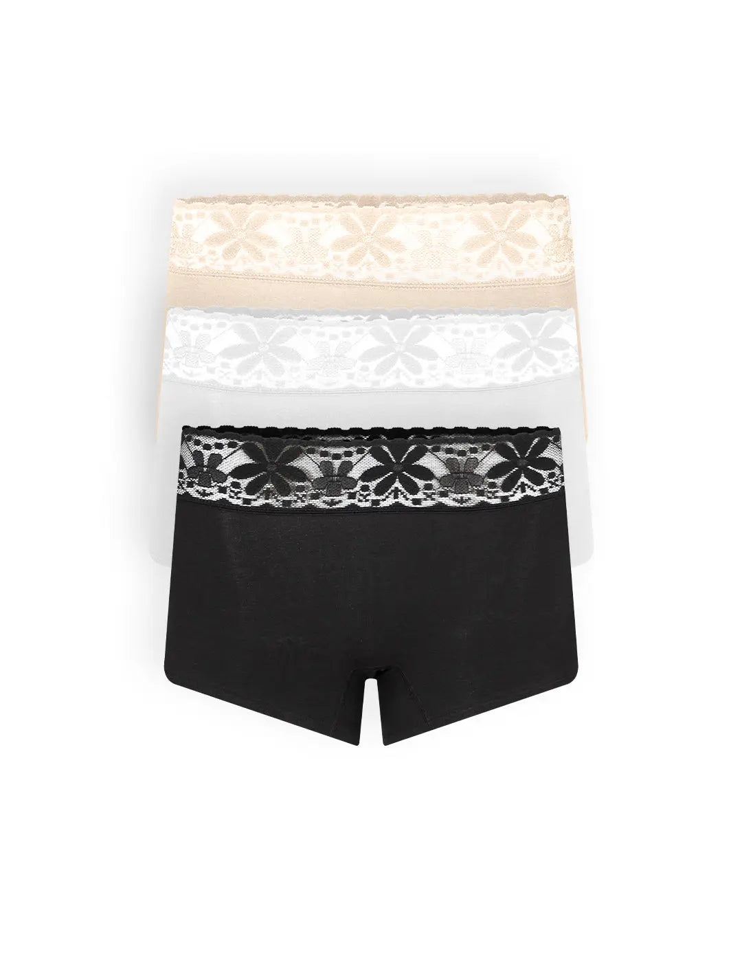 Panty bóxer de algodón y encaje con cubrimiento total