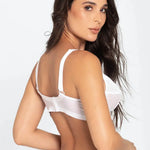 Vista posterior del brasier con alto cubrimiento y soporte, color blanco