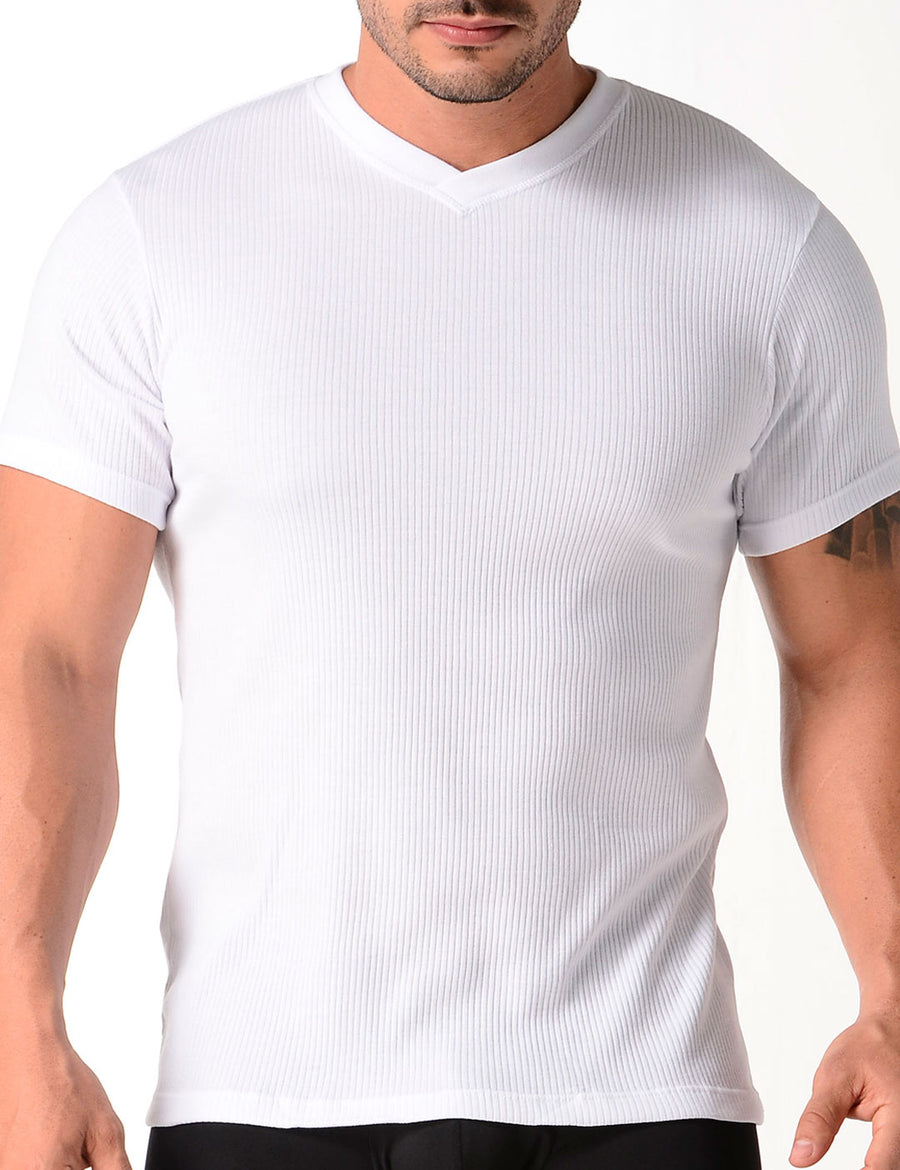 Camisetas Blancas Manga Corta Cuello V Algodón Pack 2
