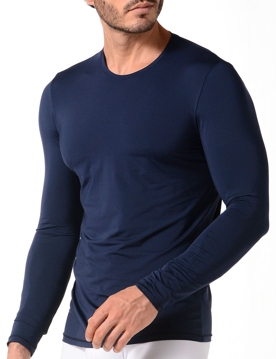  Camiseta interior de manga larga para hombre, cuello de color  sólido, bolsillo de manga larga, Azul : Ropa, Zapatos y Joyería