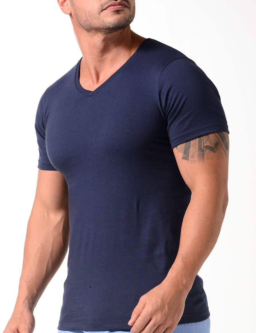 Camiseta interior manga corta cuello en V hombre en algodón