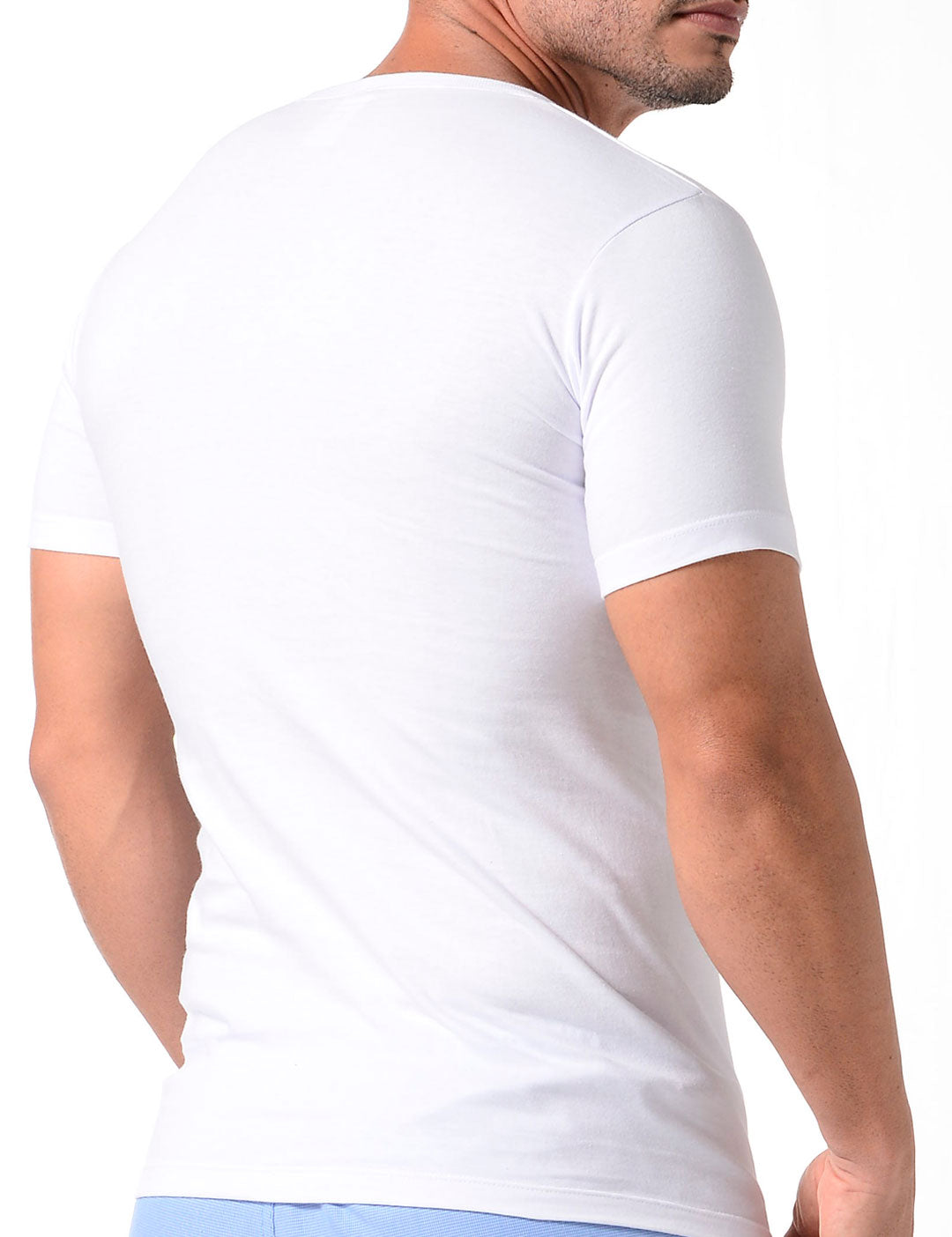 Camiseta cuello V unicolor de algodón peinado premium (4901)