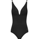 Vestido de baño enterizo estampado con compresión media y cobertura tipo hipster, color negro