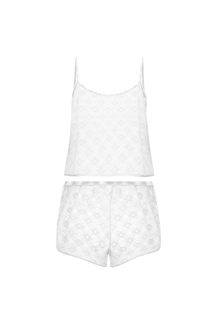 Pijama conjunto blusa tiras con encaje en espalda y short con encaje (DF35L2)