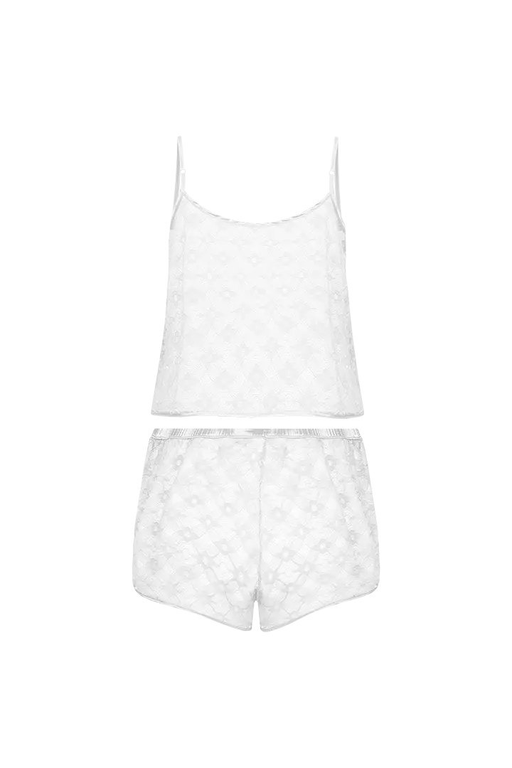 Pijama conjunto blusa tiras con encaje en espalda y short con encaje (DF35L2)