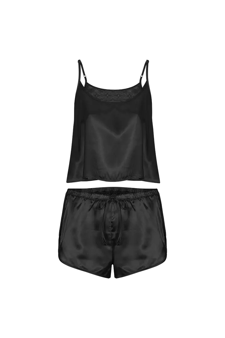 Pijama conjunto blusa tiras con encaje en espalda y short con encaje (DF35L2)