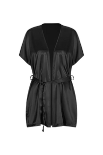 Bata tipo kimono satinada Diane & Geordi, color negro 